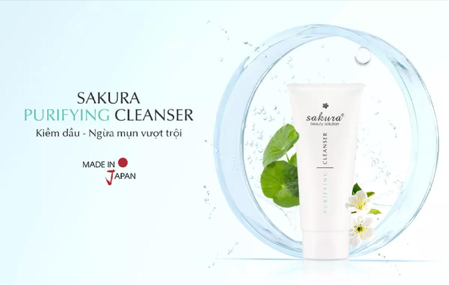 công dụng sữa rửa mặt dành cho da dầu mụn sakura purifying cleanser myphamhera.com