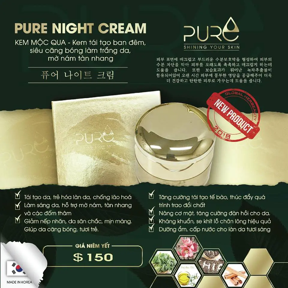 Kem Má»c Qua DÆ°á»¡ng Tráº¯ng Da Pure Night Cream