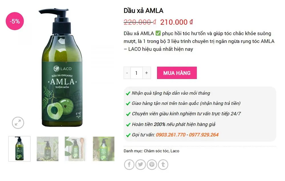 Dầu xả AMLA LACO giá bao nhiêu?