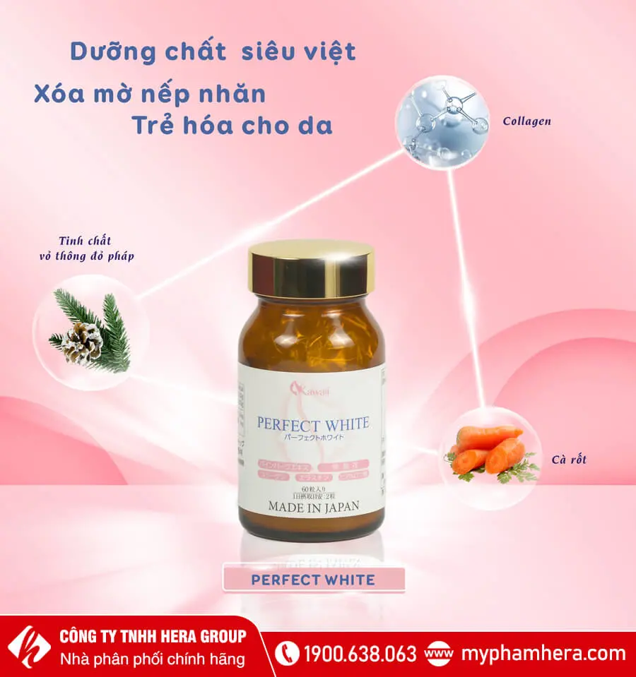 Viên uống Perfect White Jpanwell hỗ trợ làm đẹp da, giúp da trắng sáng