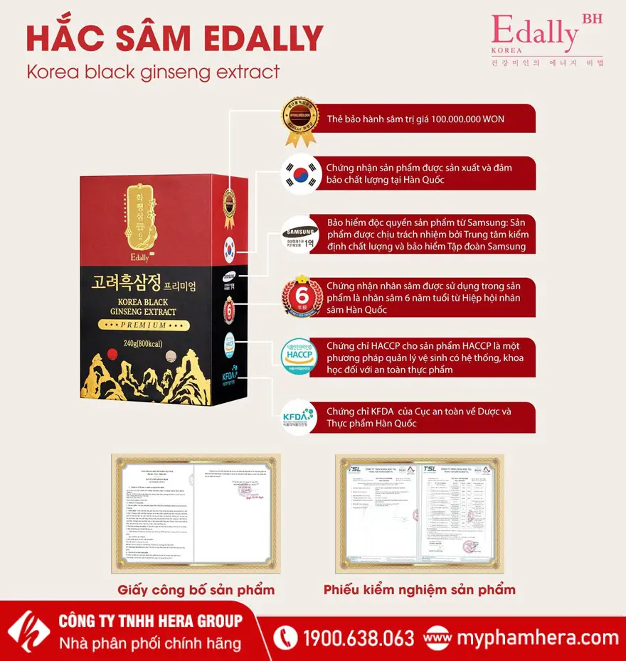 Chứng nhận Hắc Sâm Edally BH Hàn Quốc