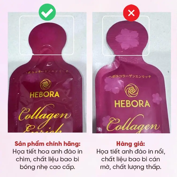 cách phân biệt nước uống hebora collagen thật giả dạng túi myphamhera.com