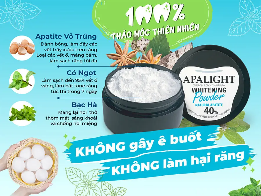 thành phần bột làm trắng răng apalight nhật bản myphamhera.com