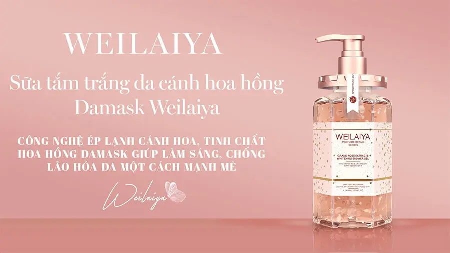 công dụng sữa tắm trắng da cánh hoa hồng damask weilaiya myphamhera.com