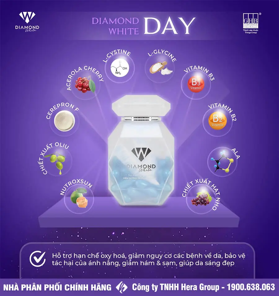 viên uống trắng da diamond white day ban ngày myphamhera.com