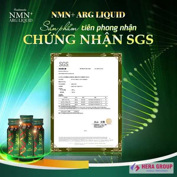 Chứng nhận SGS nước uống NMN+ Arg Liquid Peauhonnete