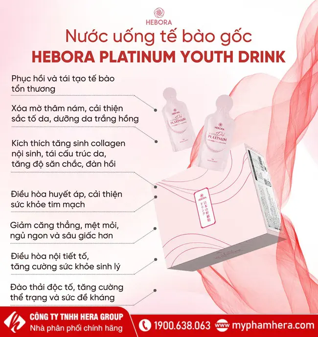 Công dụng Nước uống tế bào gốc Hebora Platinum Youth Drink Nhật Bản