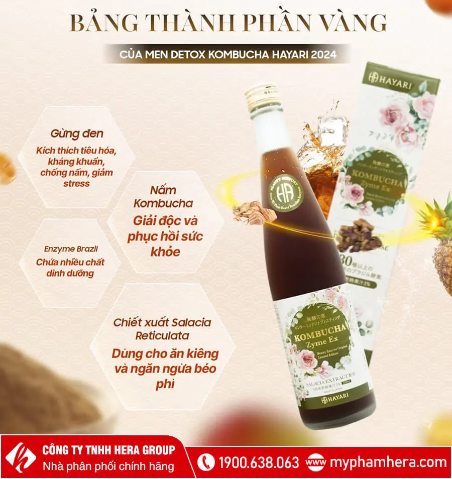 thành phần men ­Detox Kombucha Zyme EX mẫu mới