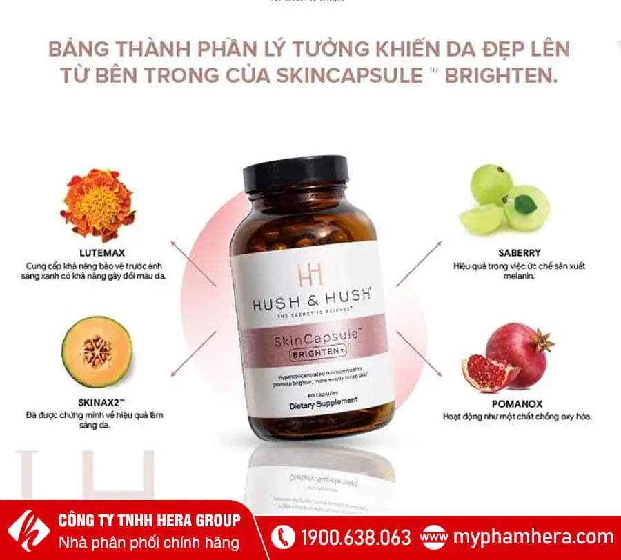 thành phần viên uống trắng da Hush & Hush Skincapsule Brighten+ myphamhera.com