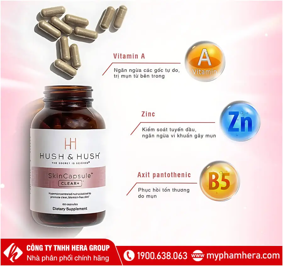 thành phần viên uống trị mụn Hush Hush SkinCapsule clear myphamhera.com