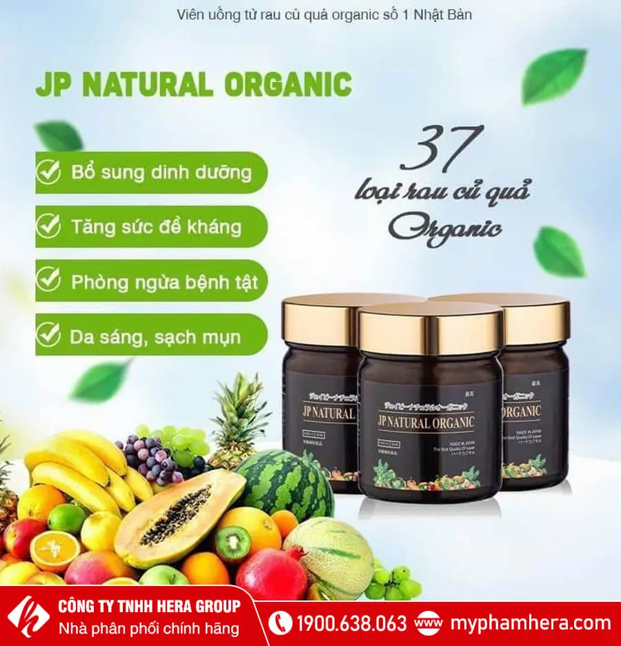 Viên uống JP Natural Organic bổ sung vitamin khoáng chất và chất xơ cho cơ thể 