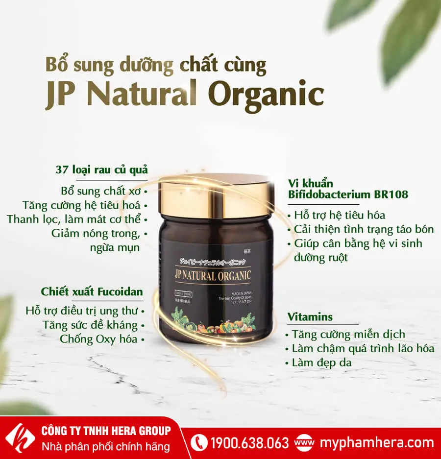 Viên uống JP Natural Organic bổ sung vitamin khoáng chất và chất xơ cho cơ thể 