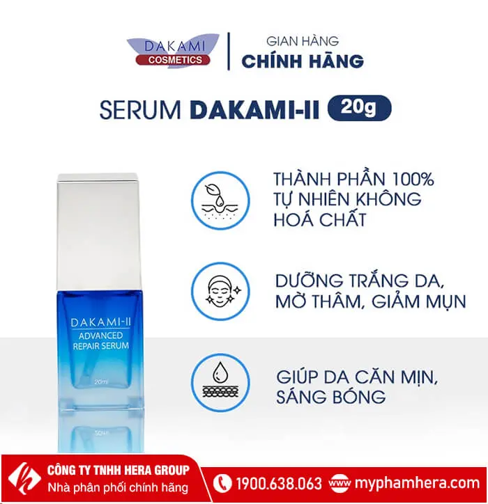 serum dưỡng da dakami ii hỗ trợ mờ thâm giảm nám phục hồi da công nghệ myphamhera.com