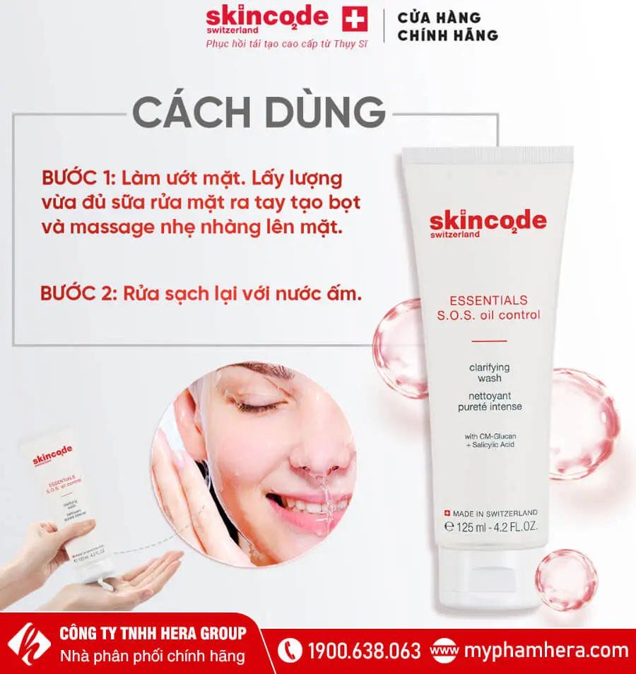 cách dùng sữa rửa mặt kiềm dầu skincode myphamhera.com