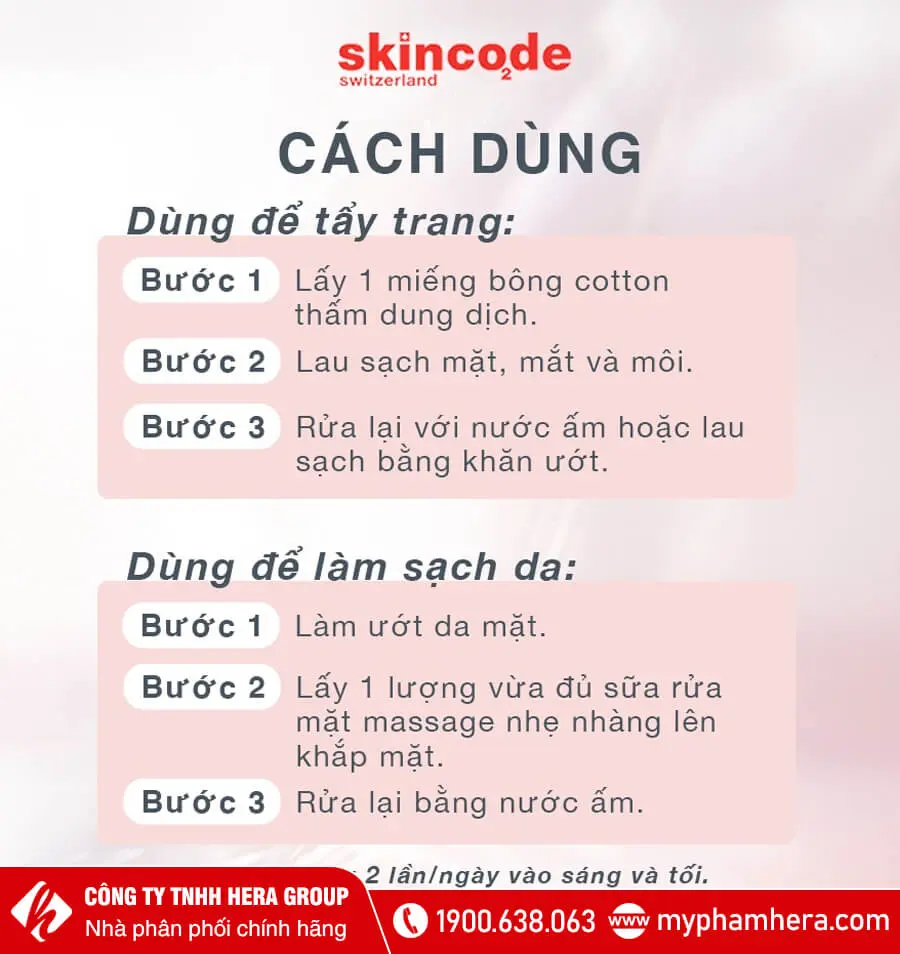 cách dùng sữa tẩy trang 3 in 1 skincode myphamhera.com