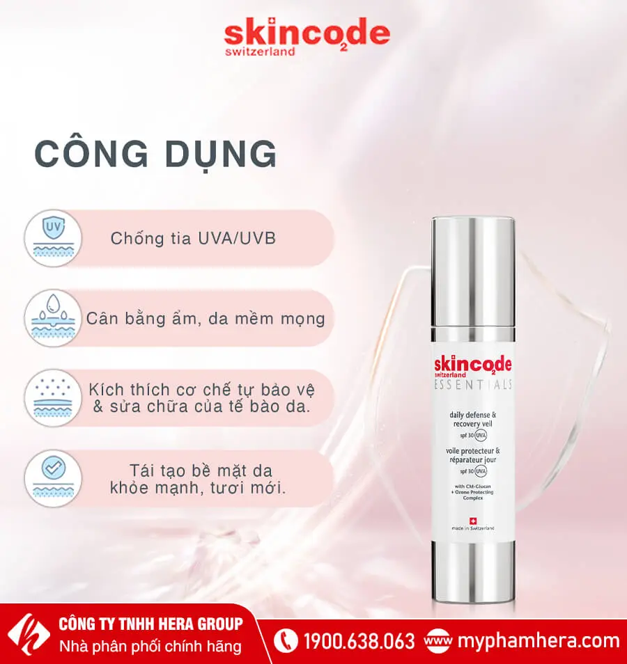 công dụng nhũ tương phục hồi bảo vệ da và chống nắng spf30 skincode myphamhera.com