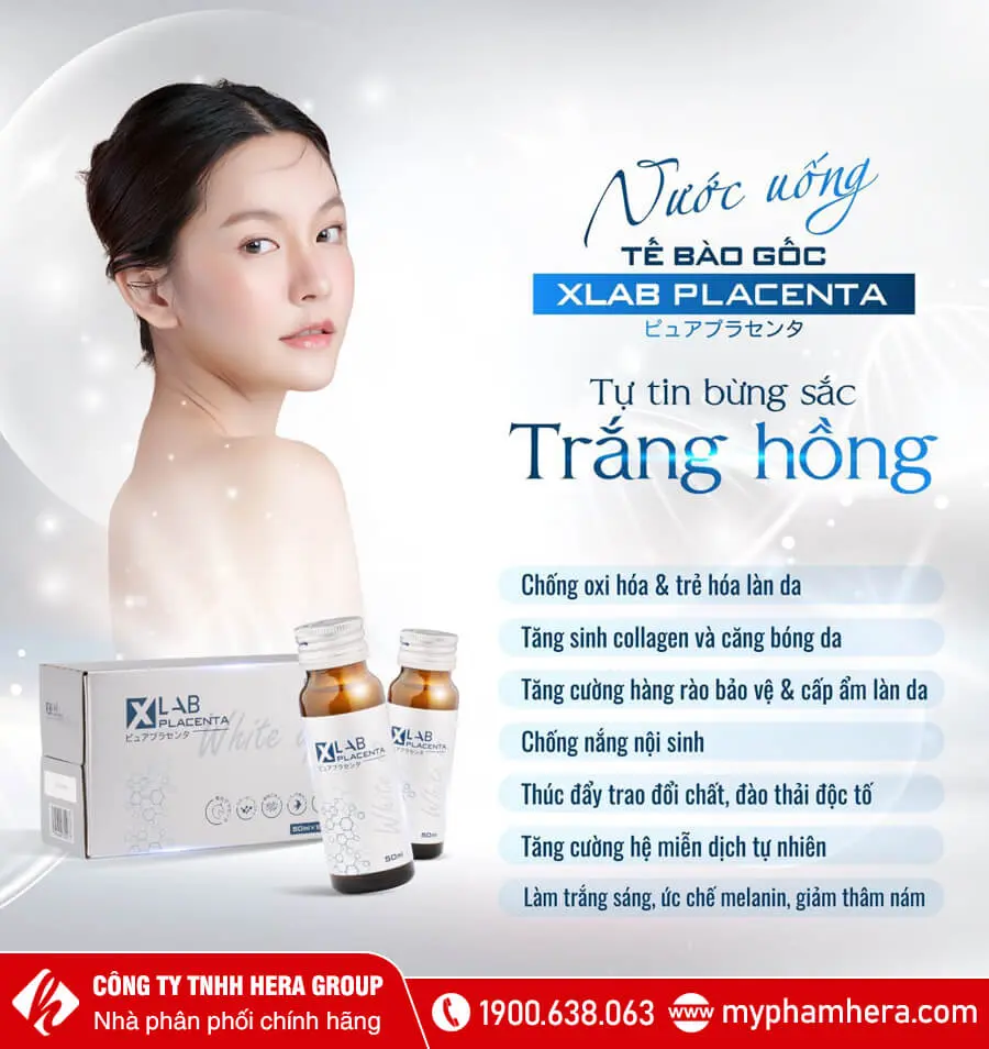 công dụng nước uống trắng da tế bào gốc Xlab Placenta myphamhera.com