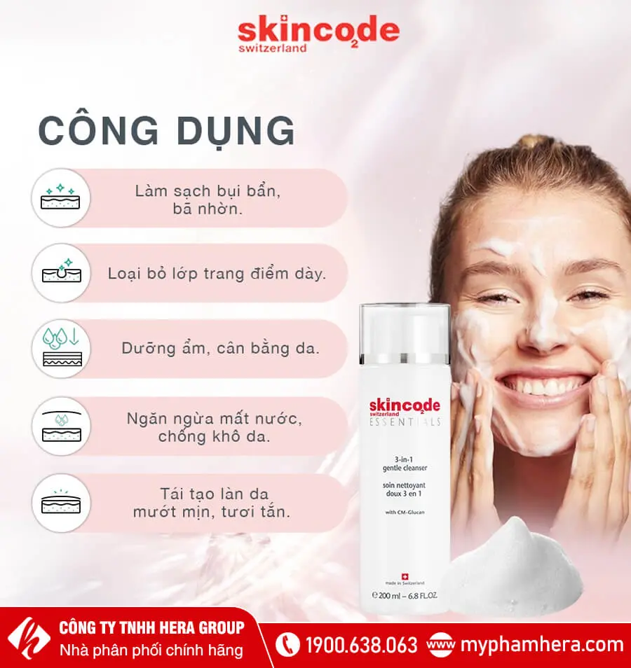 công dụng sữa tẩy trang 3 in 1 skincode myphamhera.com