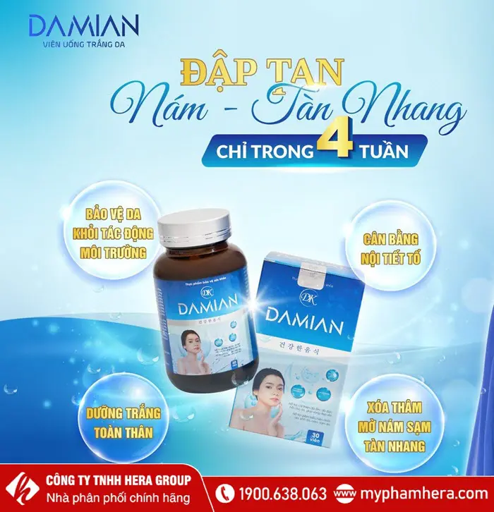 Công dụng viên uống trắng da Damian Dakami