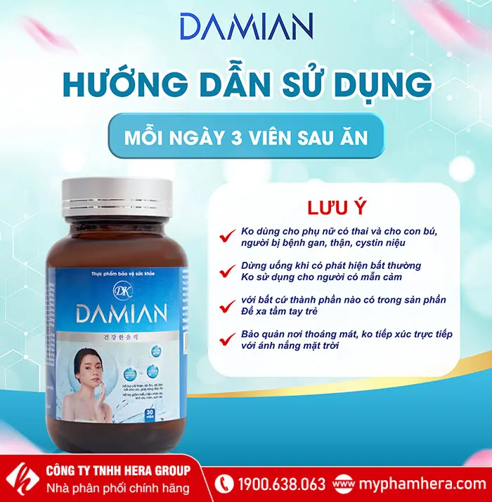 Hướng dẫn sử dụng viên uống trắng da Damian Dakami