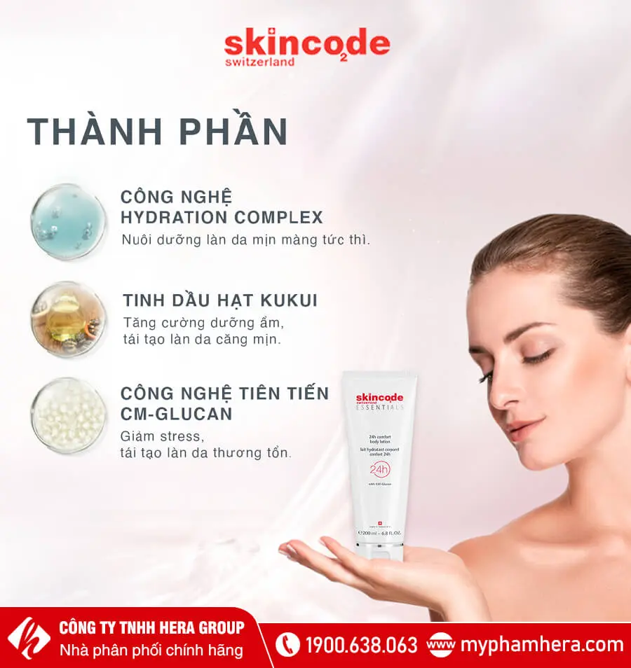 thành phần dưỡng thể body 24h skincode myphamhera.com