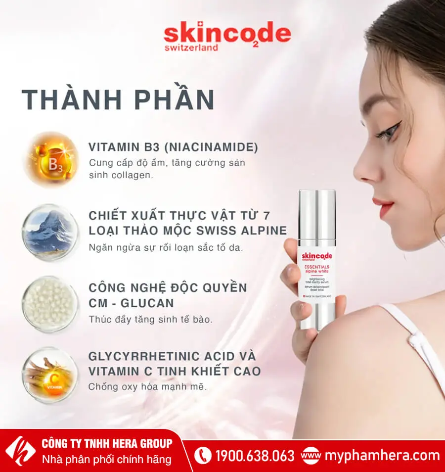 thành phần huyết thanh dưỡng trắng giảm nám skincode myphamhera.com