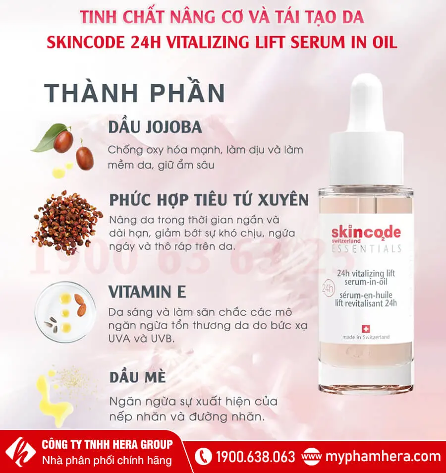 thành phần huyết thanh nâng cơ phục hồi năng lượng tái tạo da skincode myphamhera.com