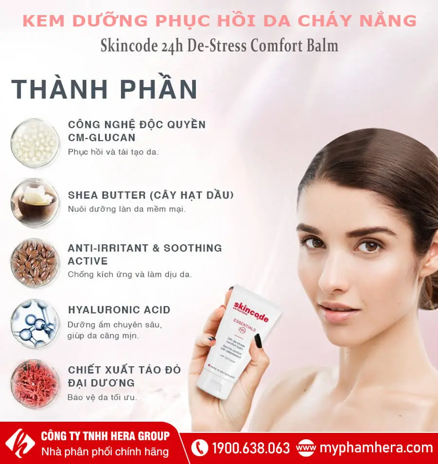 thành phần kem giảm stress tái tạo năng lượng nuôi dưỡng da 24h skincode myphamhera.com