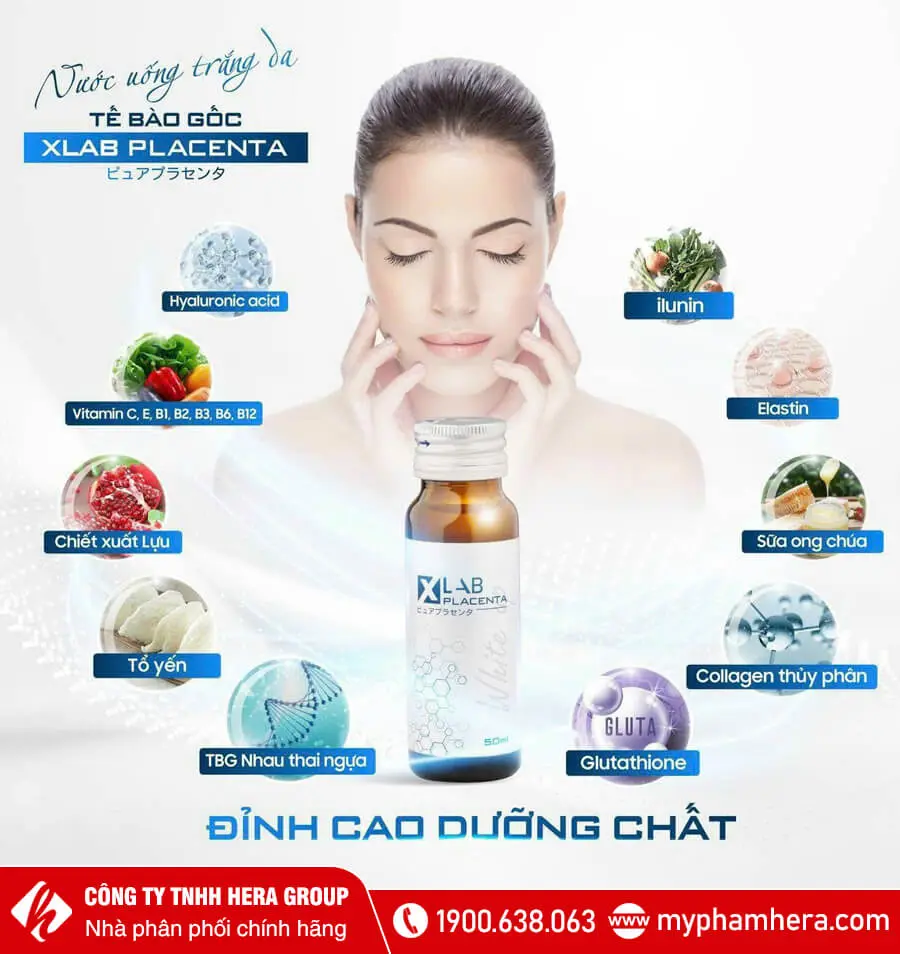 thành phần nước uống trắng da tế bào gốc Xlab Placenta myphamhera.com