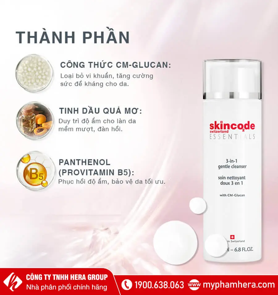 thành phần sữa tẩy trang 3 in 1 skincode myphamhera.com