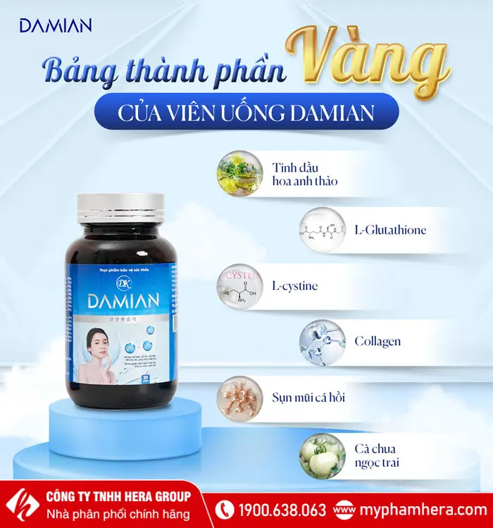 Thành phần viên uống trắng da Damian Dakami