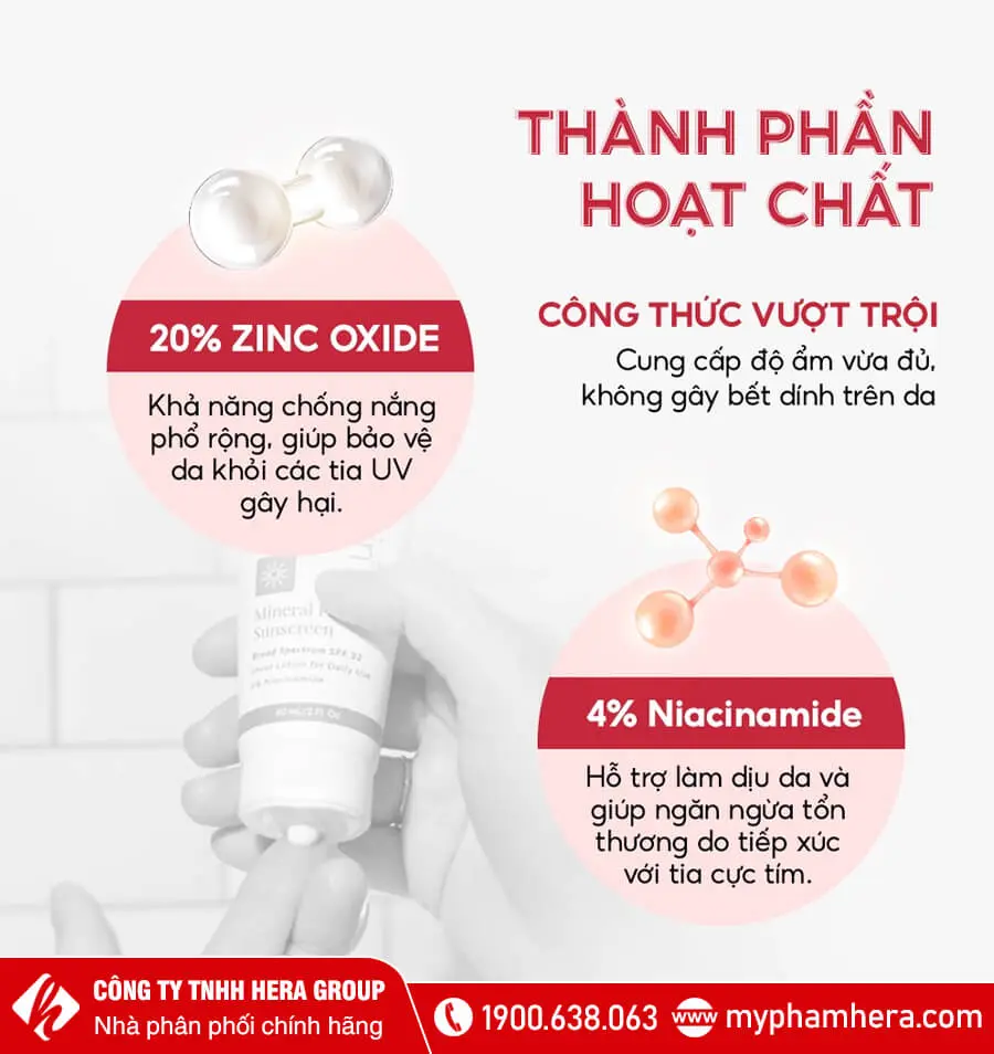 thành phần kem chống nắng vật lý mineral facial spf32 rejuvaskin myphamhera.com