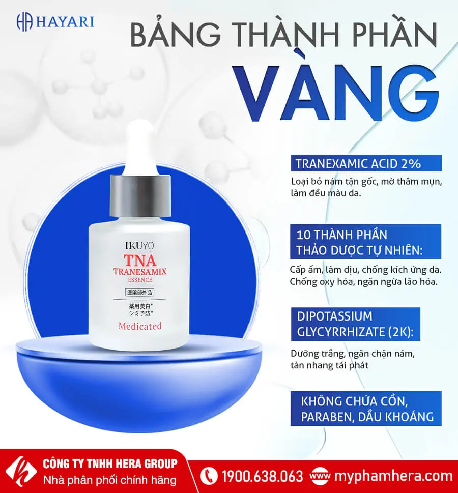 thành phần Serum đặc trị nám, trắng da TNA Tranesamix Essence myphamhera.com