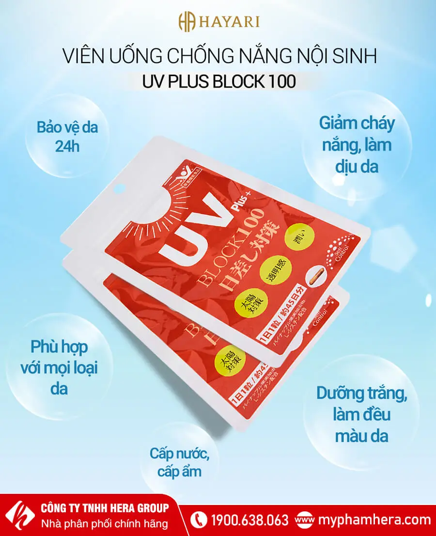 Viên uống chống nắng nội sinh UV Plus+ Block myphamhera.com