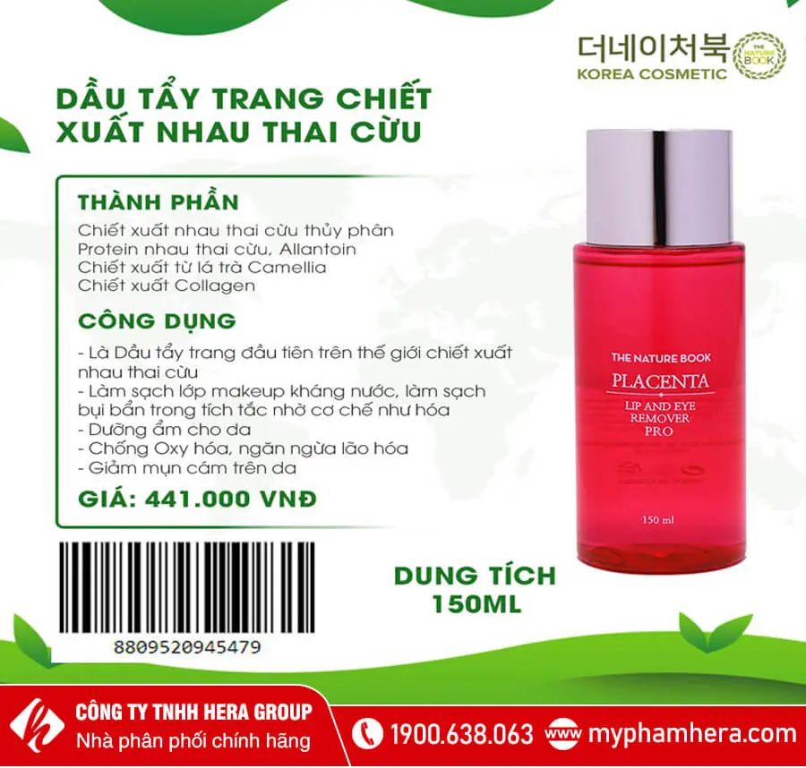 dầu tẩy trang nhau thai cừu the nature book myphamhera.com