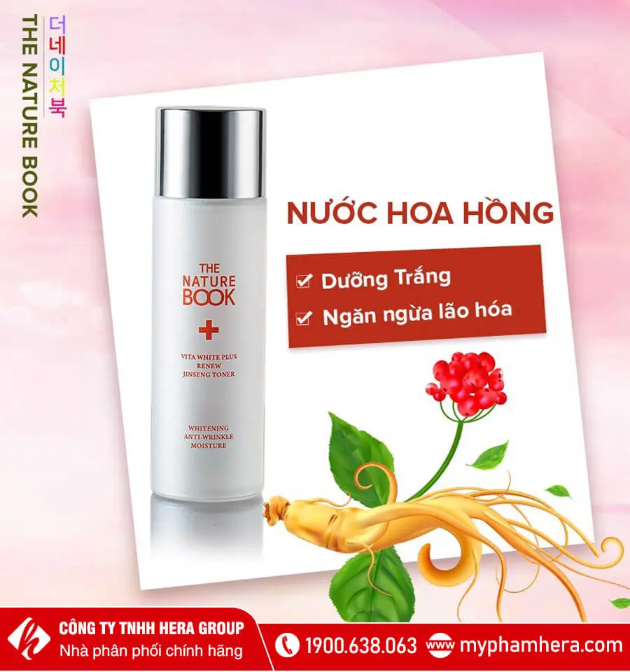 nước hoa hồng dưỡng trắng và tái tạo da the nature book myphamhera.com