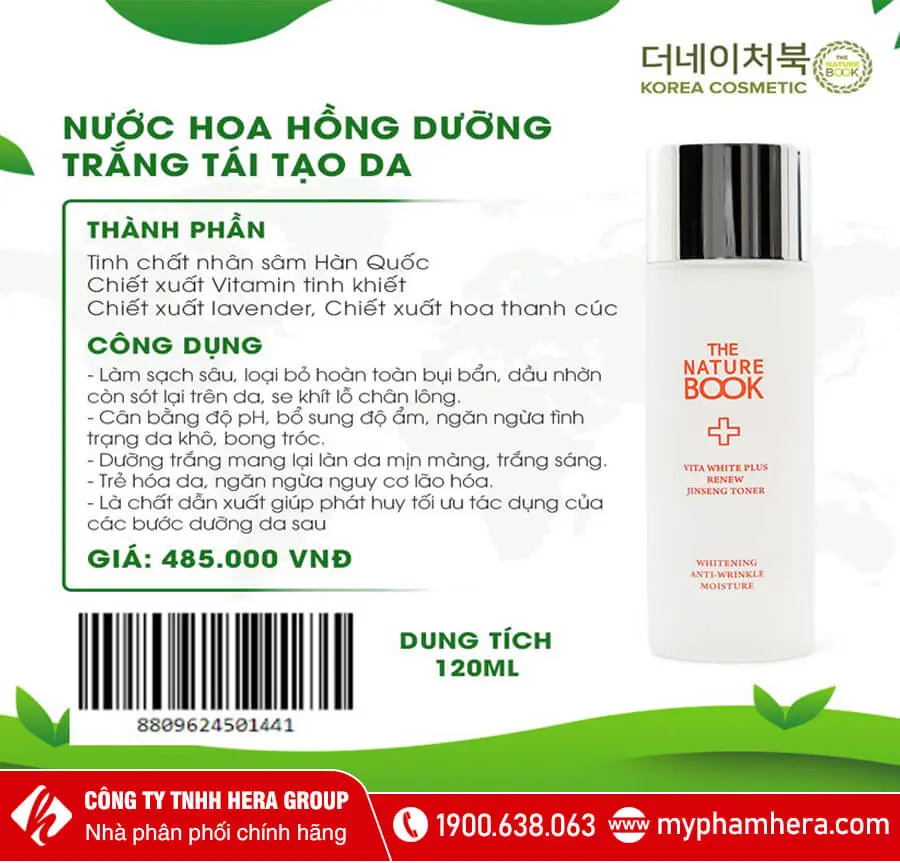 nước hoa hồng dưỡng trắng và tái tạo da the nature book myphamhera.com