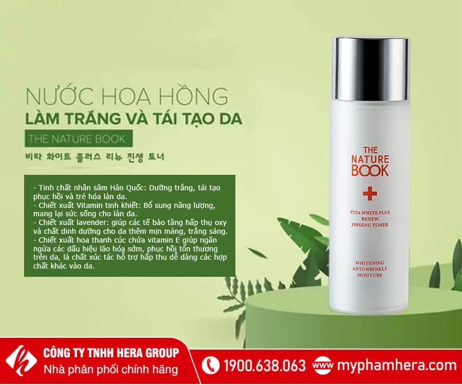 nước hoa hồng dưỡng trắng và tái tạo da the nature book myphamhera.com