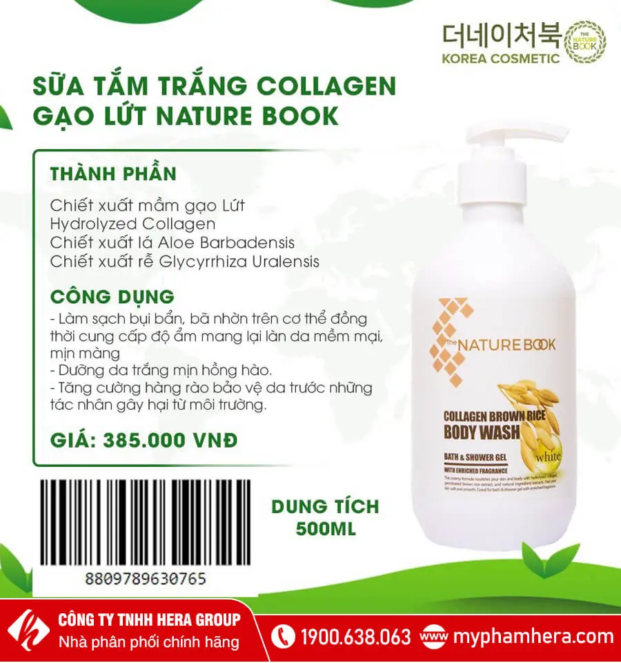 sữa tắm collgen gạo lứt the nature book myphamhera.com