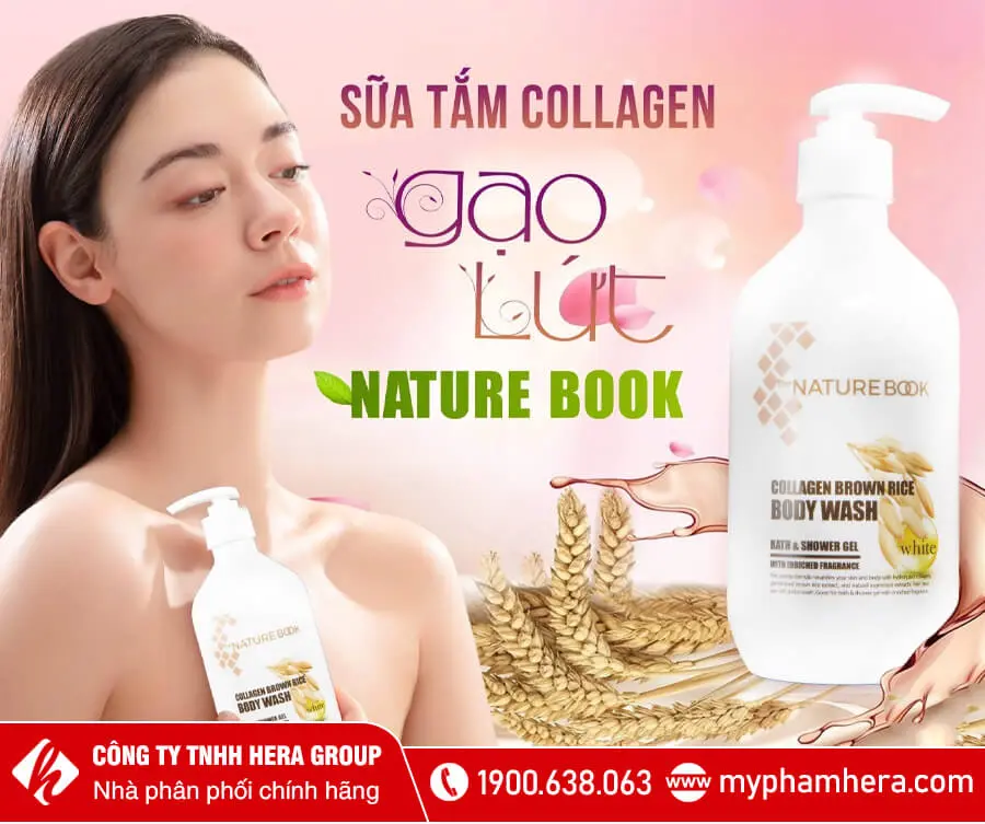 sữa tắm collgen gạo lứt the nature book myphamhera.com