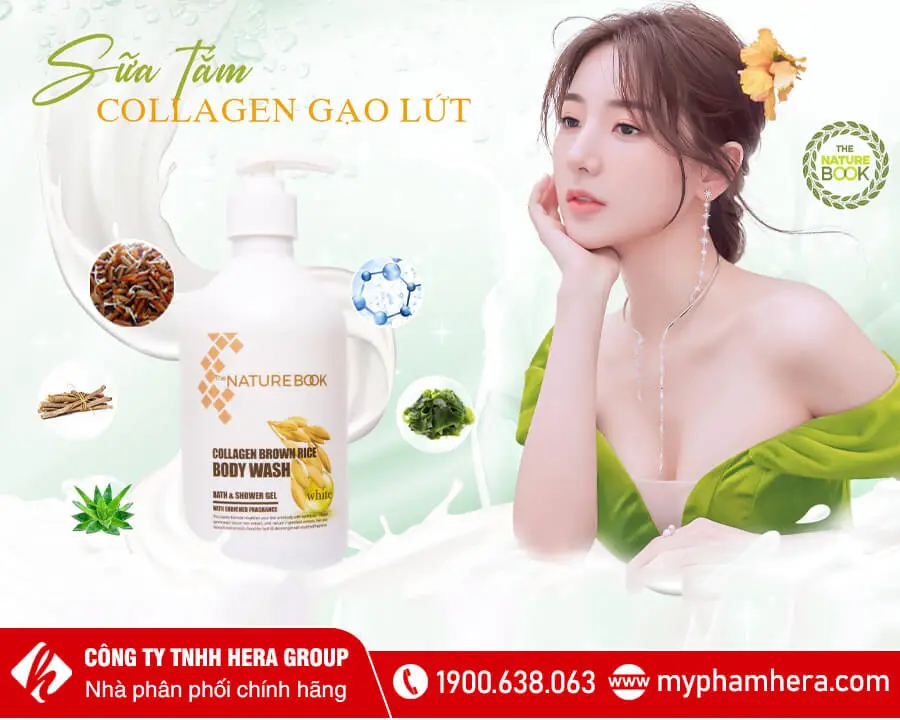 sữa tắm collgen gạo lứt the nature book myphamhera.com