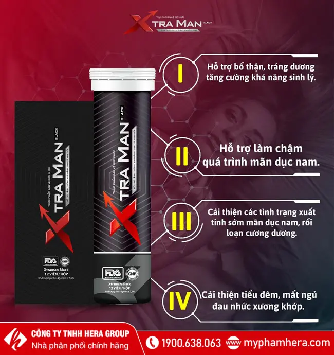 Công dụng Viên sủi Xtraman Black tăng cường sinh lý nam