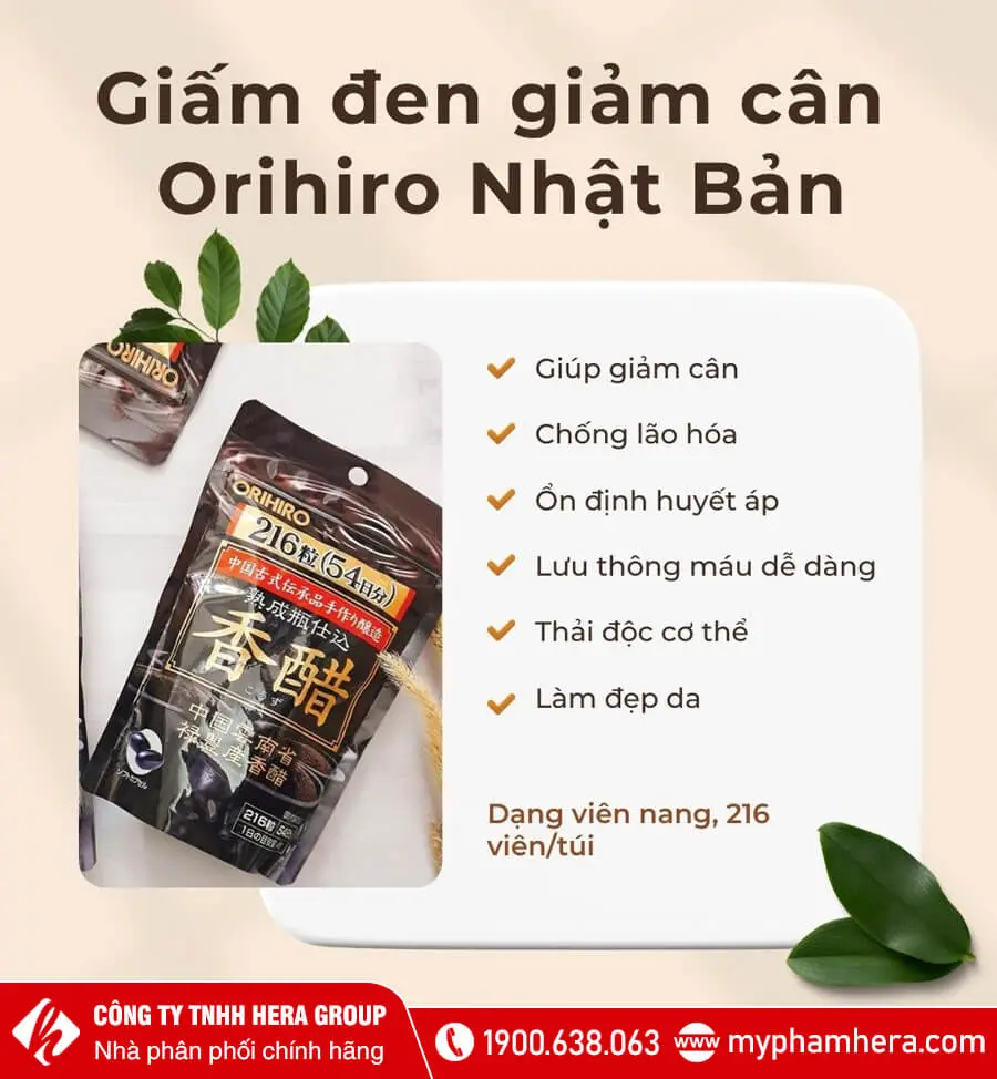 công dụng Viên uống giấm đen giảm cân Orihiro myphamhera.com