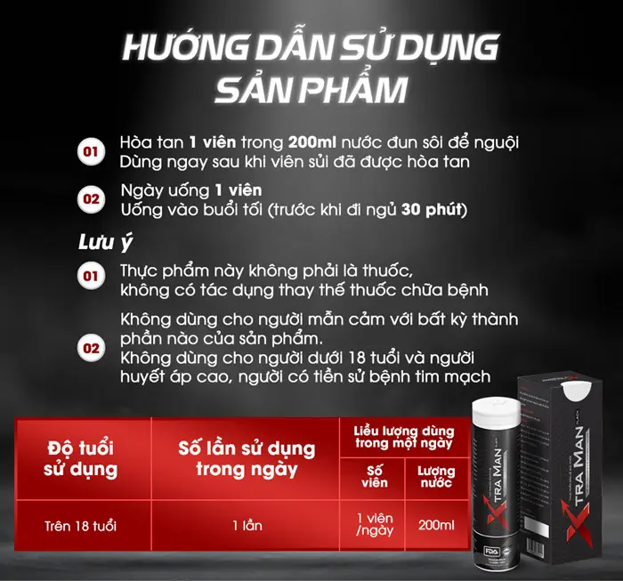 Hướng dẫn sử dụng Viên sủi Xtraman Black