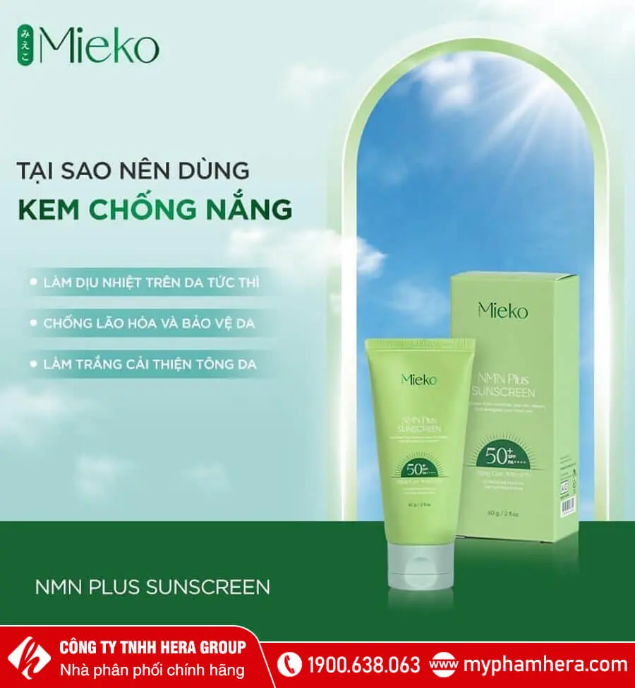 công dụng Kem chống nắng NMN Plus Mieko myphamhera.com