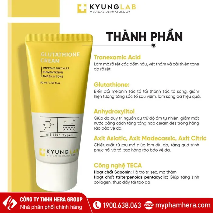 Thành phần Kem mờ nám sạm tàn nhang Kyung Lab Glutathione