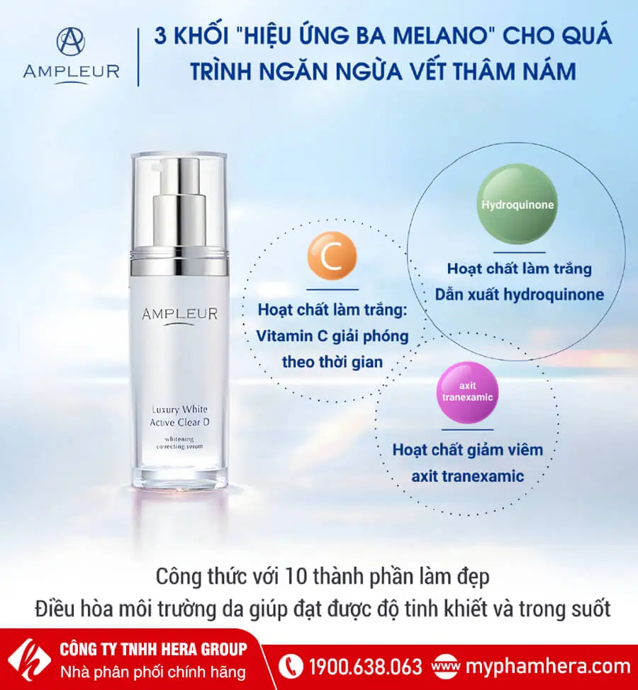 thành phần Serum trị nám Ampleur Luxury White Active Clear D myphamhera.com