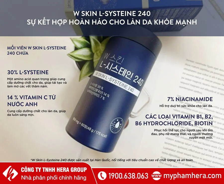 Thành phần Viên uống huỷ nám W Skin L-systeine 240