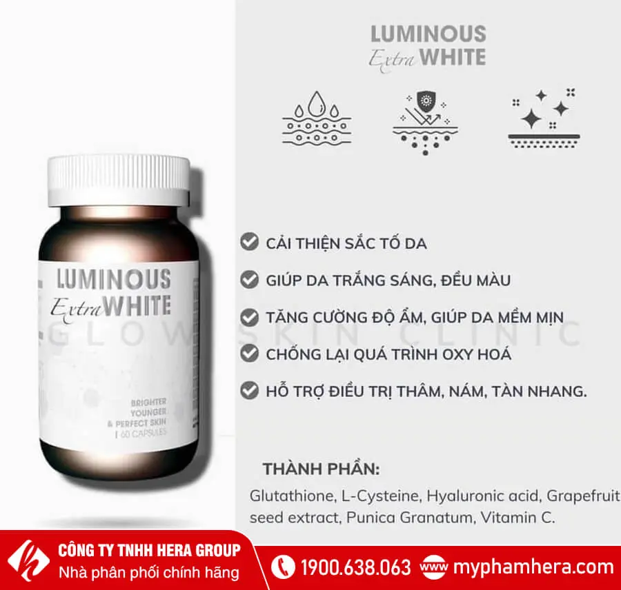 công dụng Viên uống trắng da Luminous Extra White