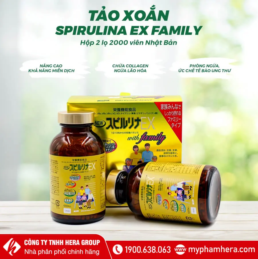 công dụng Tảo vàng Spirulina EX With Family myphamhera.com